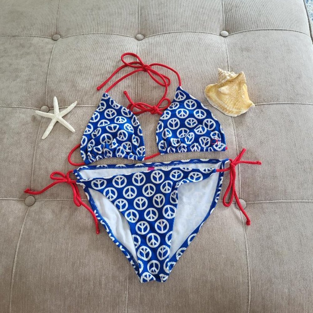 Sexy Hippie String Bikini. Blue.Medium/Large Op